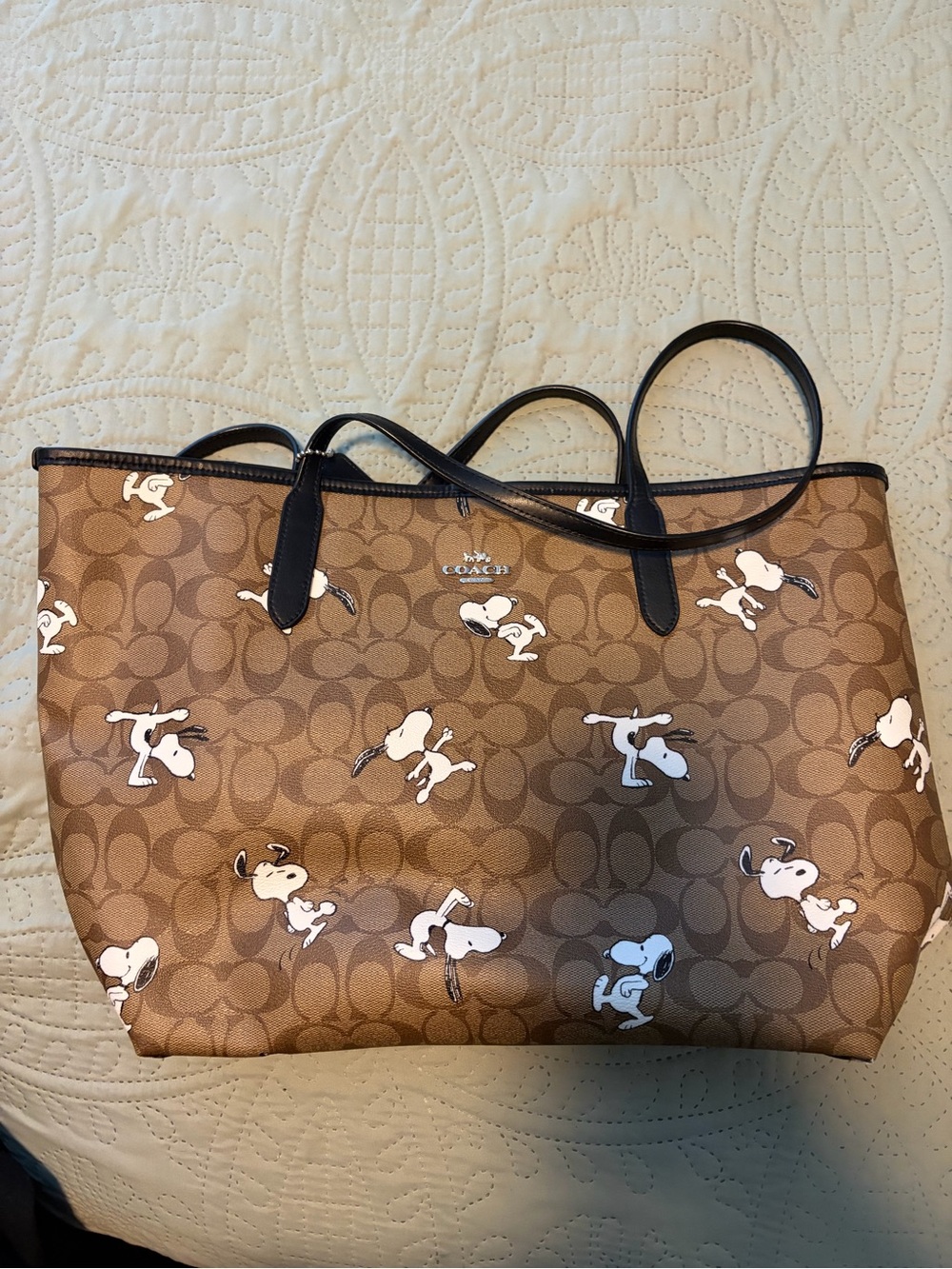 Coach Brown Signature Snoopy Tote with Black Trim